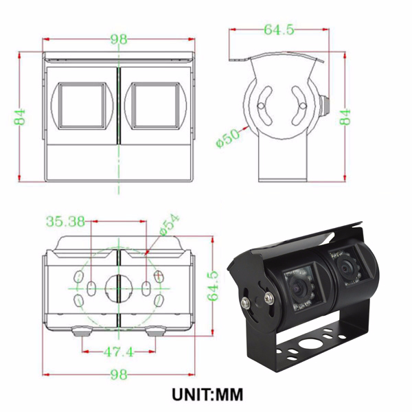 HD 720P  Dual Lens Rear View Camera