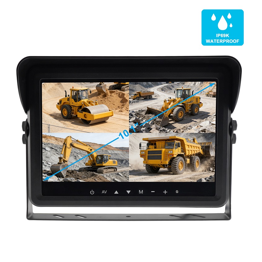10.1" 1080p Waterproof Monitor 4 Split DVR For Trucks, Construction & Heavy Duty Vehicles