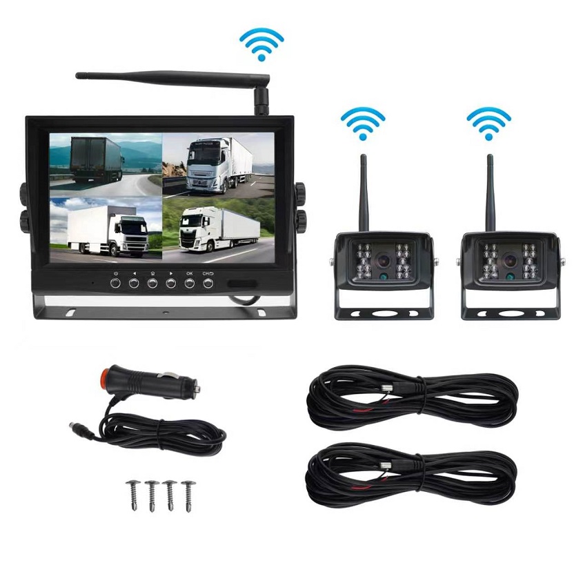 wireless tractor camera system with quad view monitor